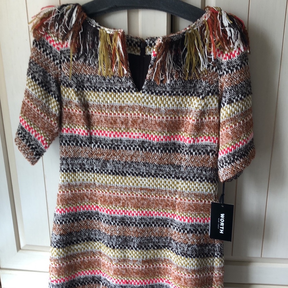 NWT • WORTH NEW YORK $598 Fringed Blanket Stripe Dress - Picture 4 of 16